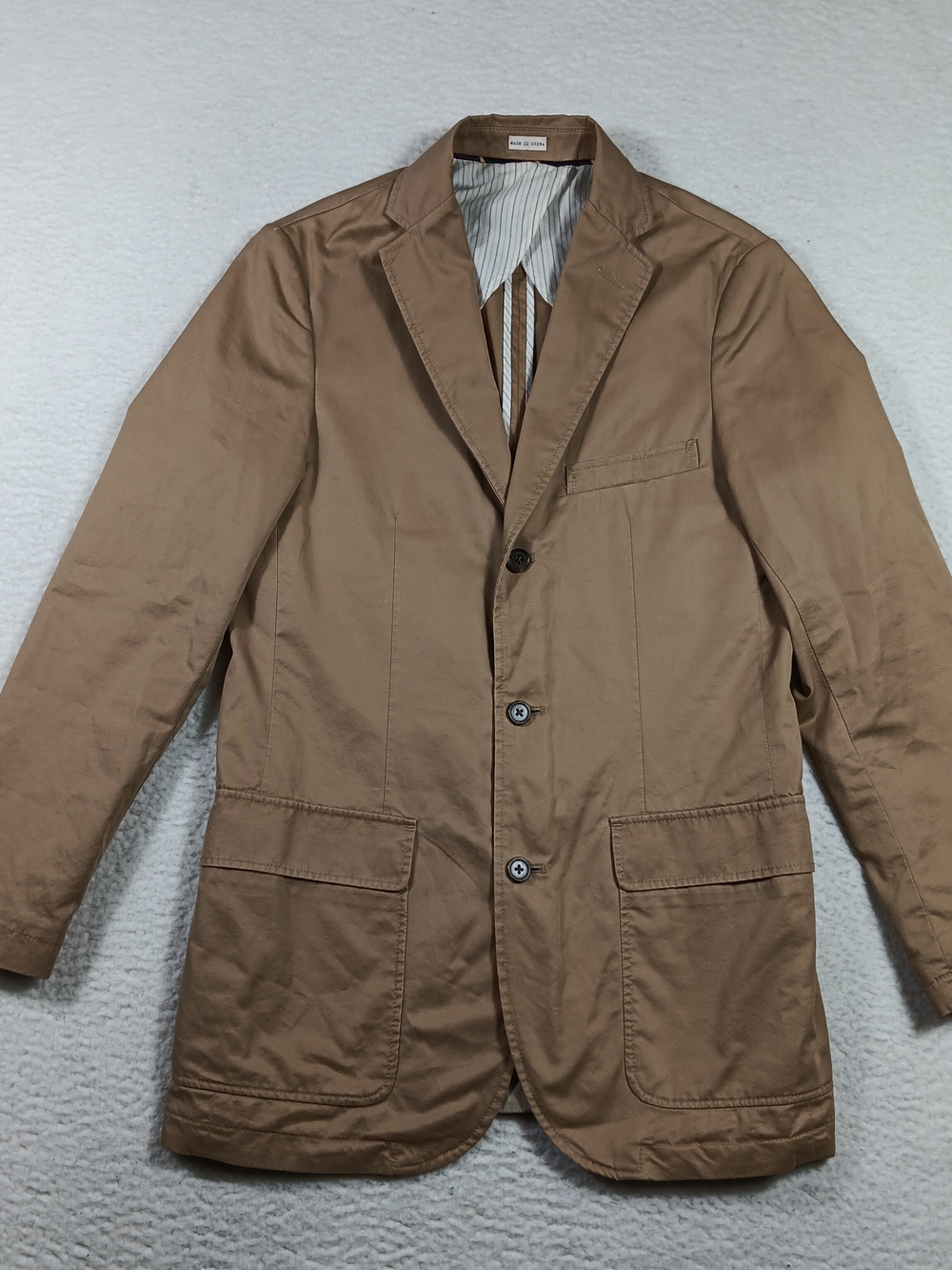 J. Crew Jacket Mens Small Tan Broken In Chino Blazer 3 Button Sport Coat Preppy